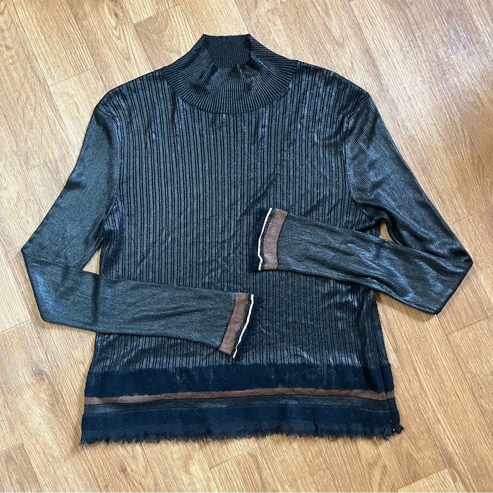 Salvatore Ferragamo Black and Brown Turtleneck Sweater